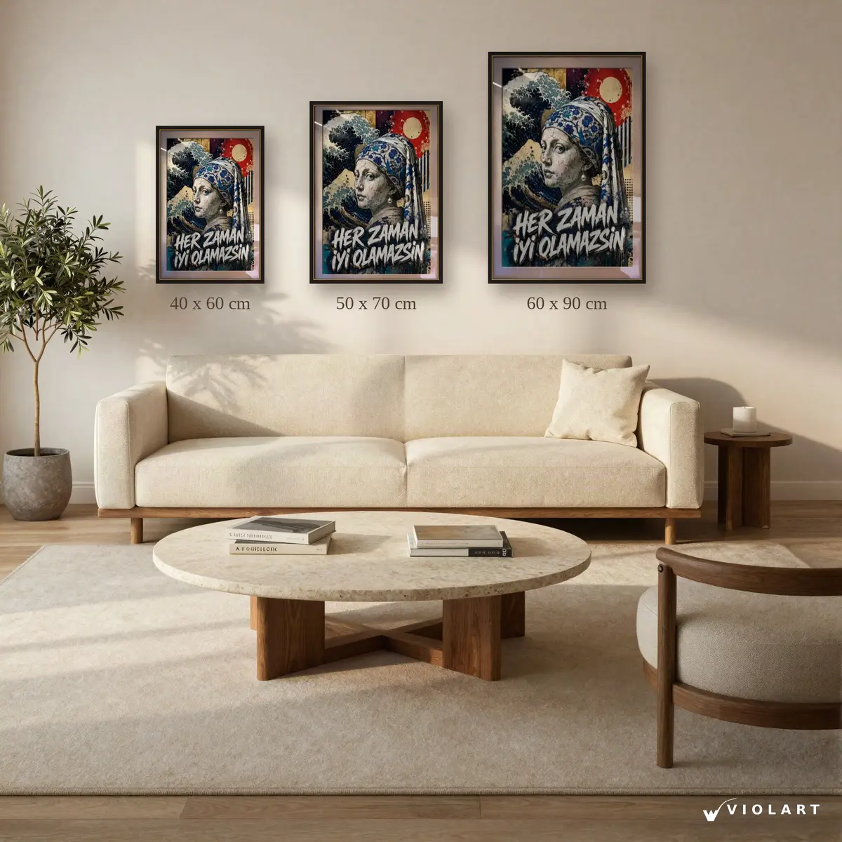 İnci Küpeli Kız tablosu 40x60, 50x70 ve 60x90 cm ölçü karşılaştırması