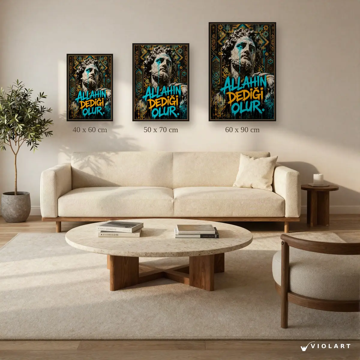 Allah'ın Dediği Olur II tablosu 40x60, 50x70 ve 60x90 cm ölçü karşılaştırması