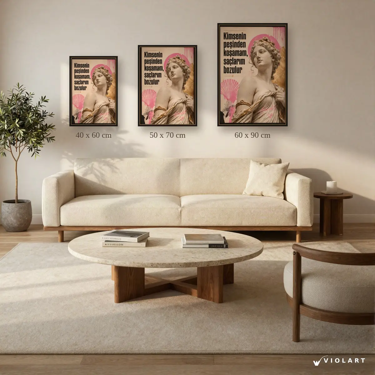 Kimsenin Peşinden Koşamam tablosu 40x60, 50x70 ve 60x90 cm ölçü karşılaştırması