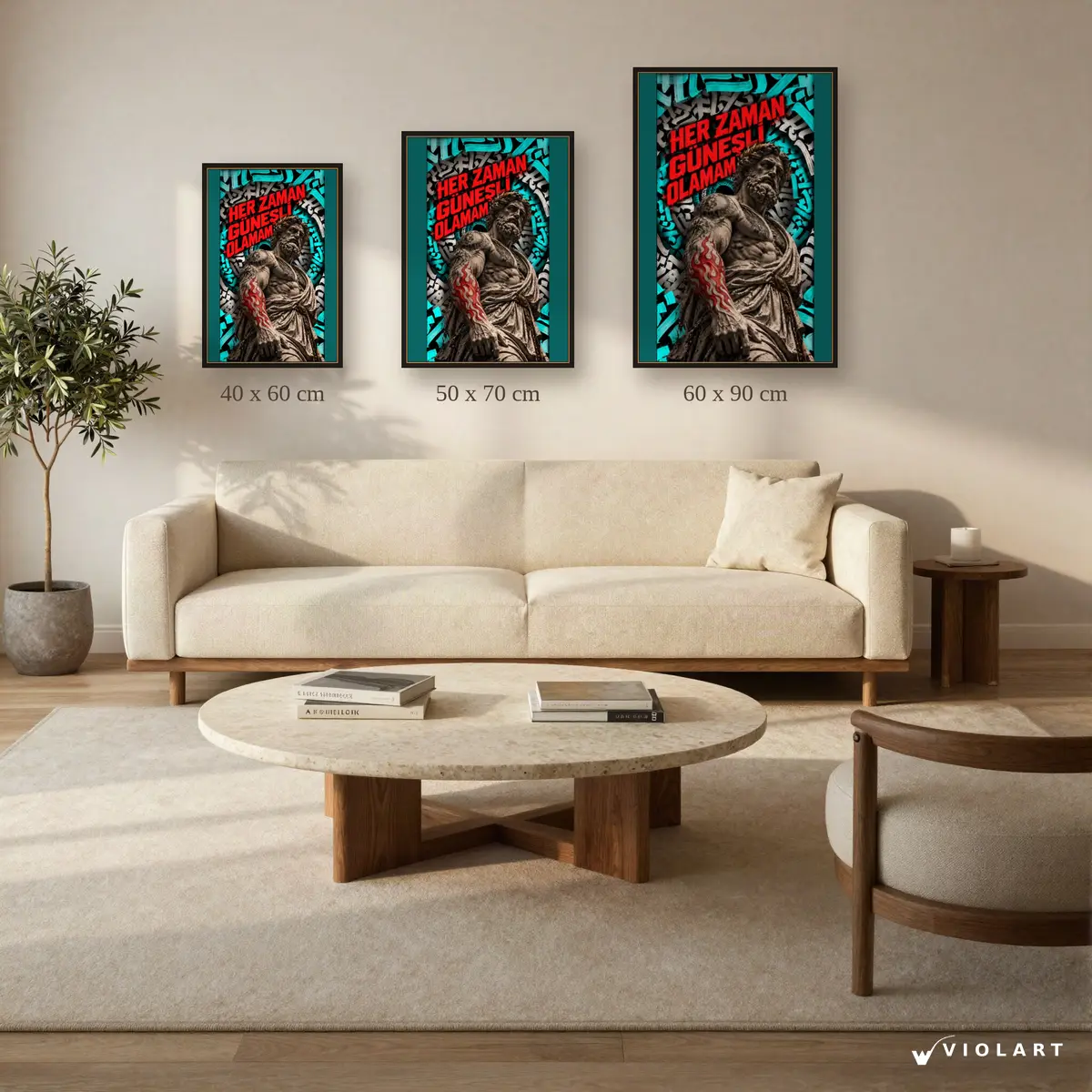 Her Zaman Güneşli Olamam tablosu 40x60, 50x70 ve 60x90 cm ölçü karşılaştırması