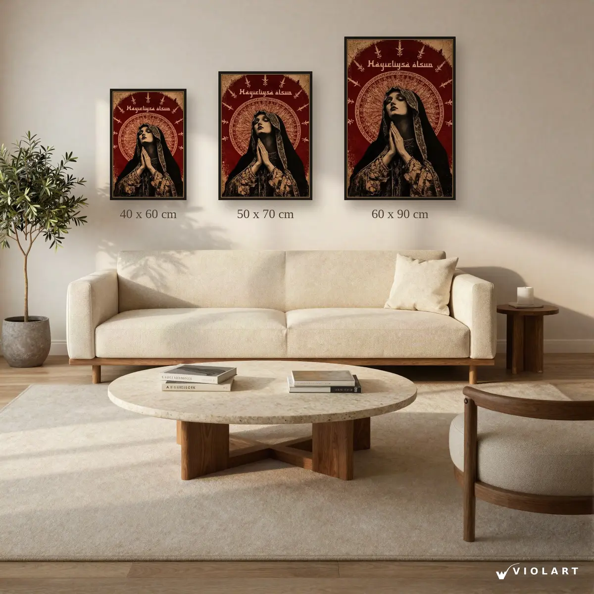 Hayırlısıysa Olsun tablosu 40x60, 50x70 ve 60x90 cm ölçü karşılaştırması