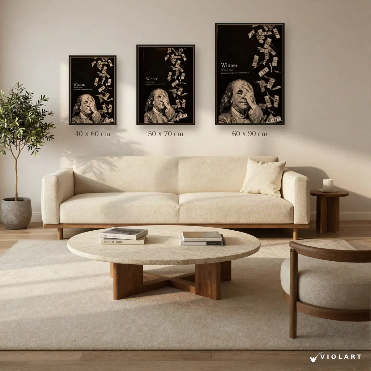 Winner tablosu 40x60, 50x70 ve 60x90 cm ölçü karşılaştırması
