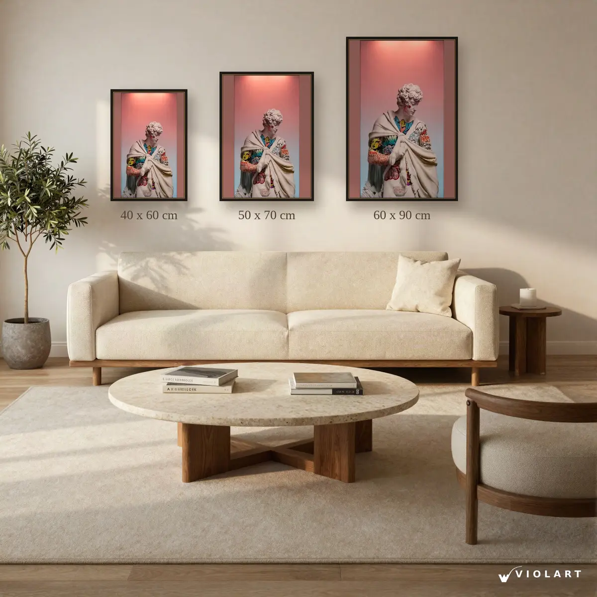 Graffiti Statue tablosu 40x60, 50x70 ve 60x90 cm ölçü karşılaştırması