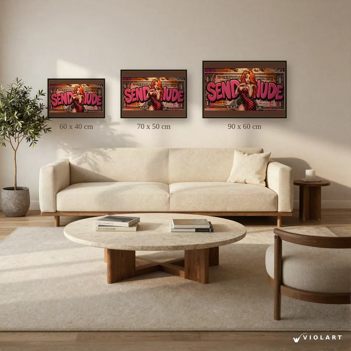 Send Nude tablosu 40x60, 50x70 ve 60x90 cm ölçü karşılaştırması