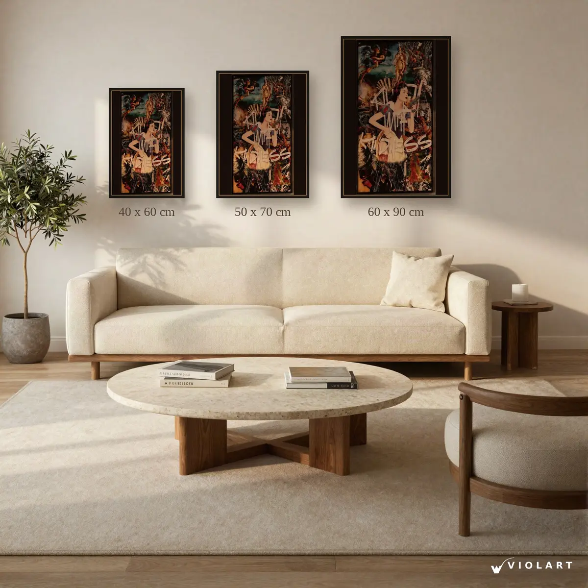 Kindness tablosu 40x60, 50x70 ve 60x90 cm ölçü karşılaştırması
