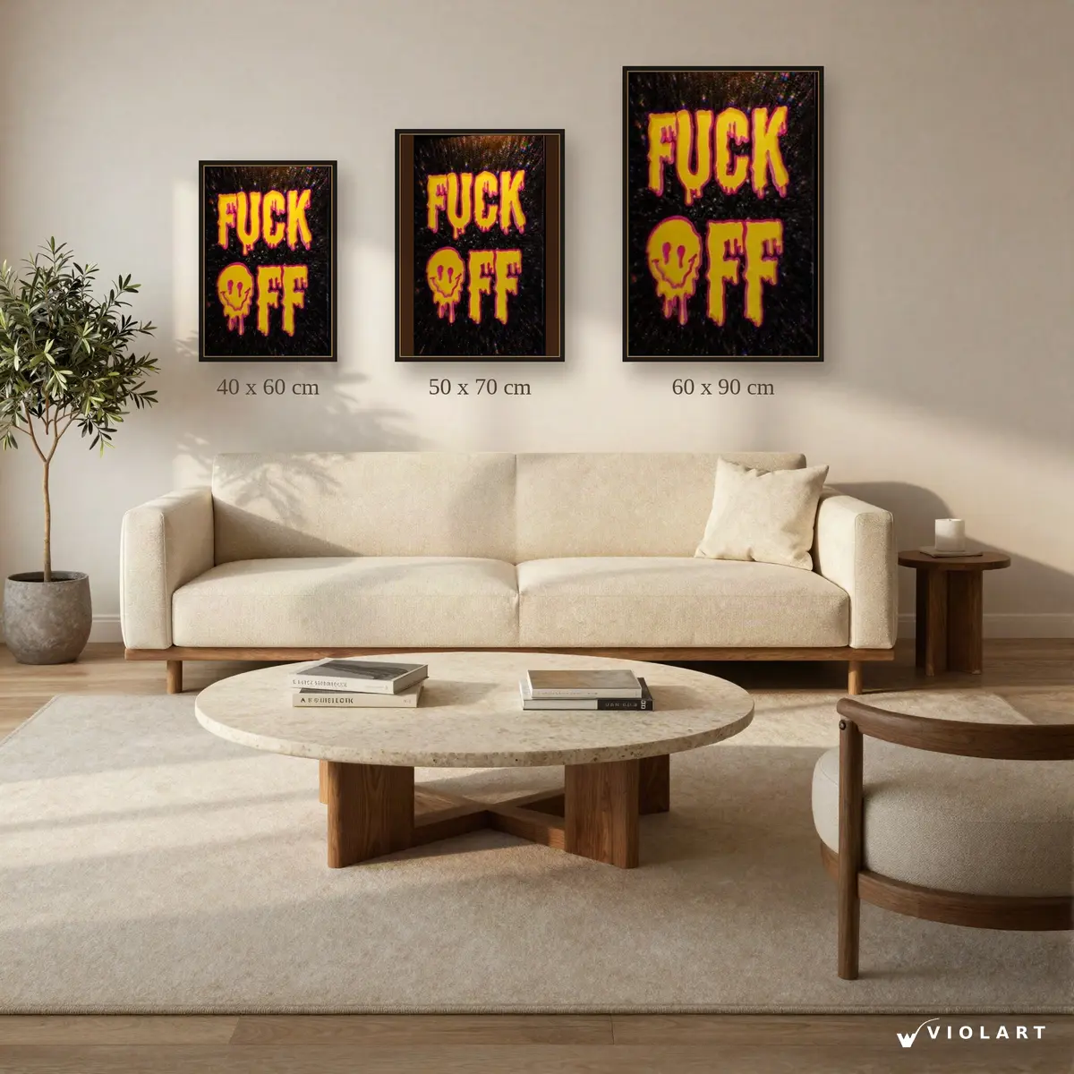 F*ck Off tablosu 40x60, 50x70 ve 60x90 cm ölçü karşılaştırması