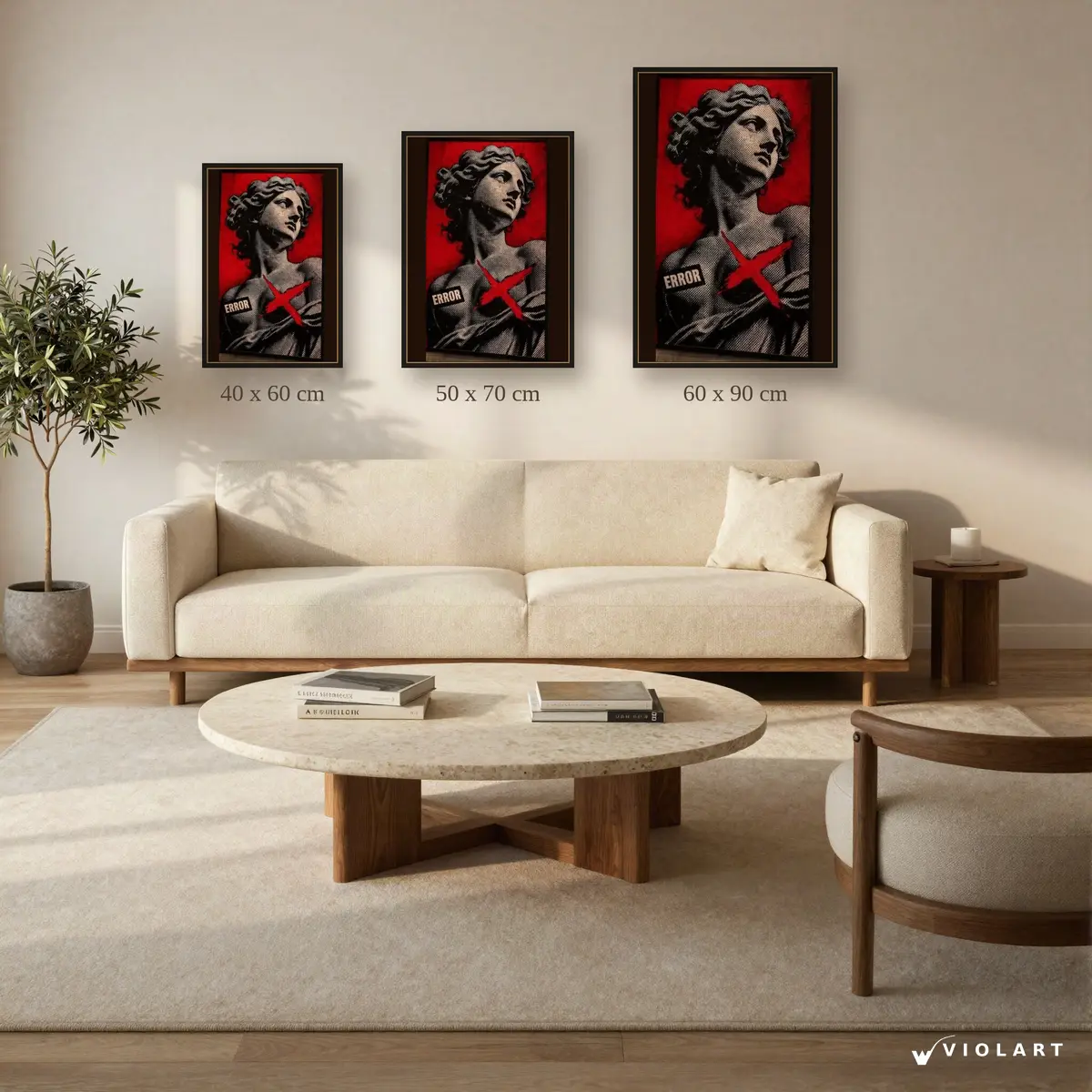 Error X tablosu 40x60, 50x70 ve 60x90 cm ölçü karşılaştırması