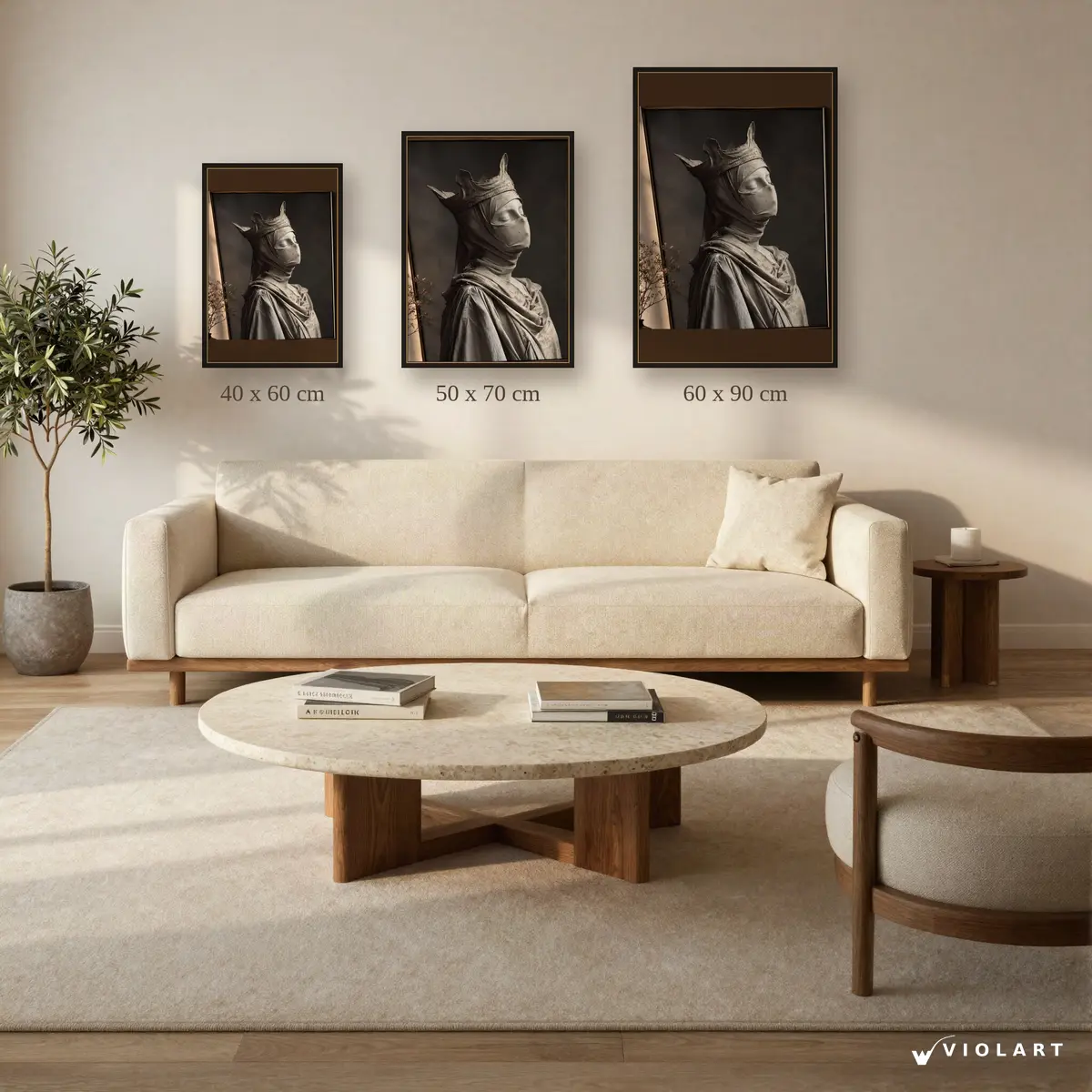 Silent Crown tablosu 40x60, 50x70 ve 60x90 cm ölçü karşılaştırması