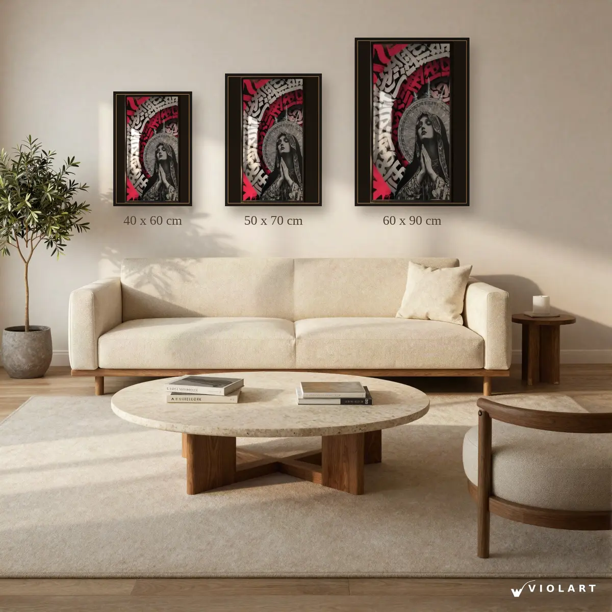 Sacred Icon tablosu 40x60, 50x70 ve 60x90 cm ölçü karşılaştırması