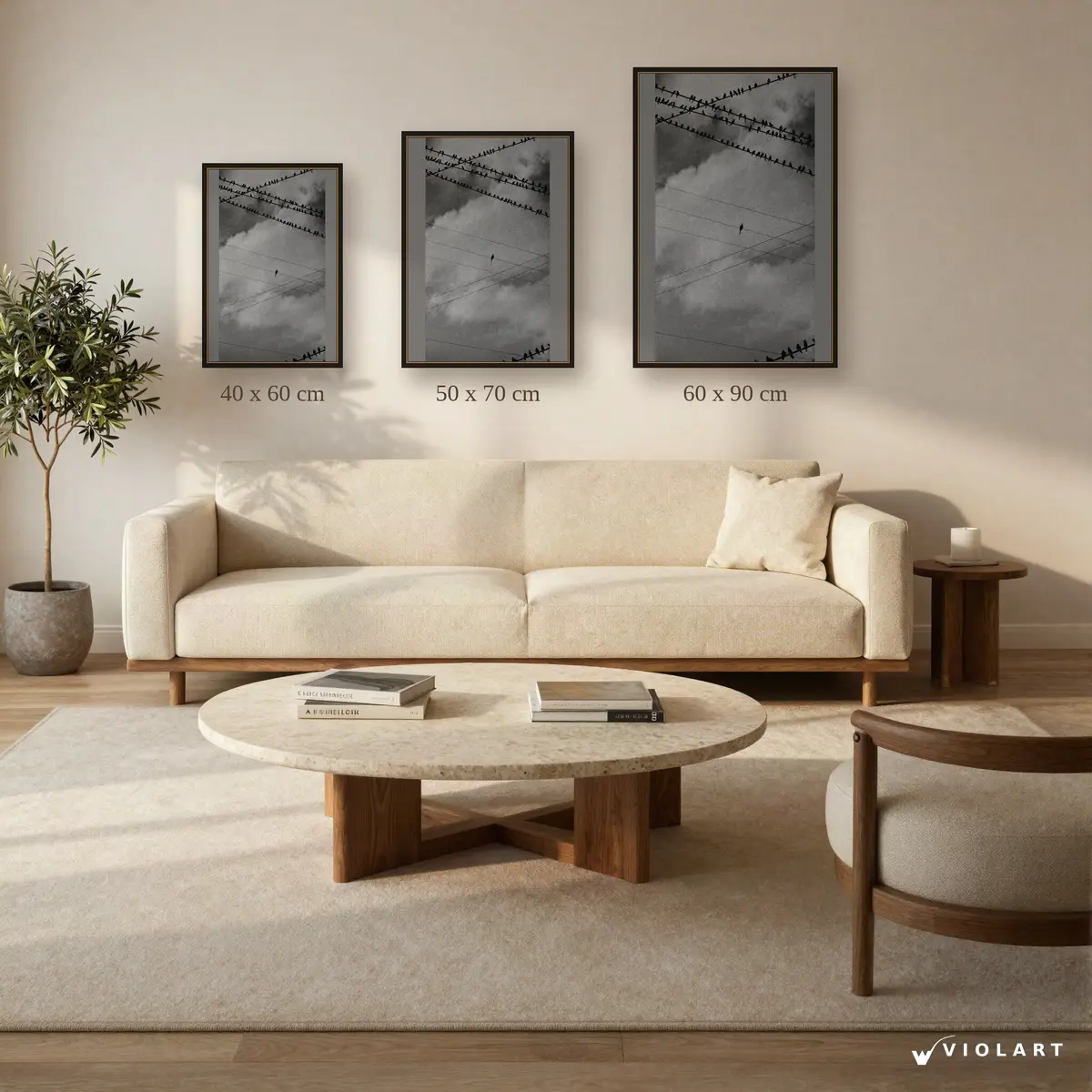 Yalnız Karga tablosu 40x60, 50x70 ve 60x90 cm ölçü karşılaştırması