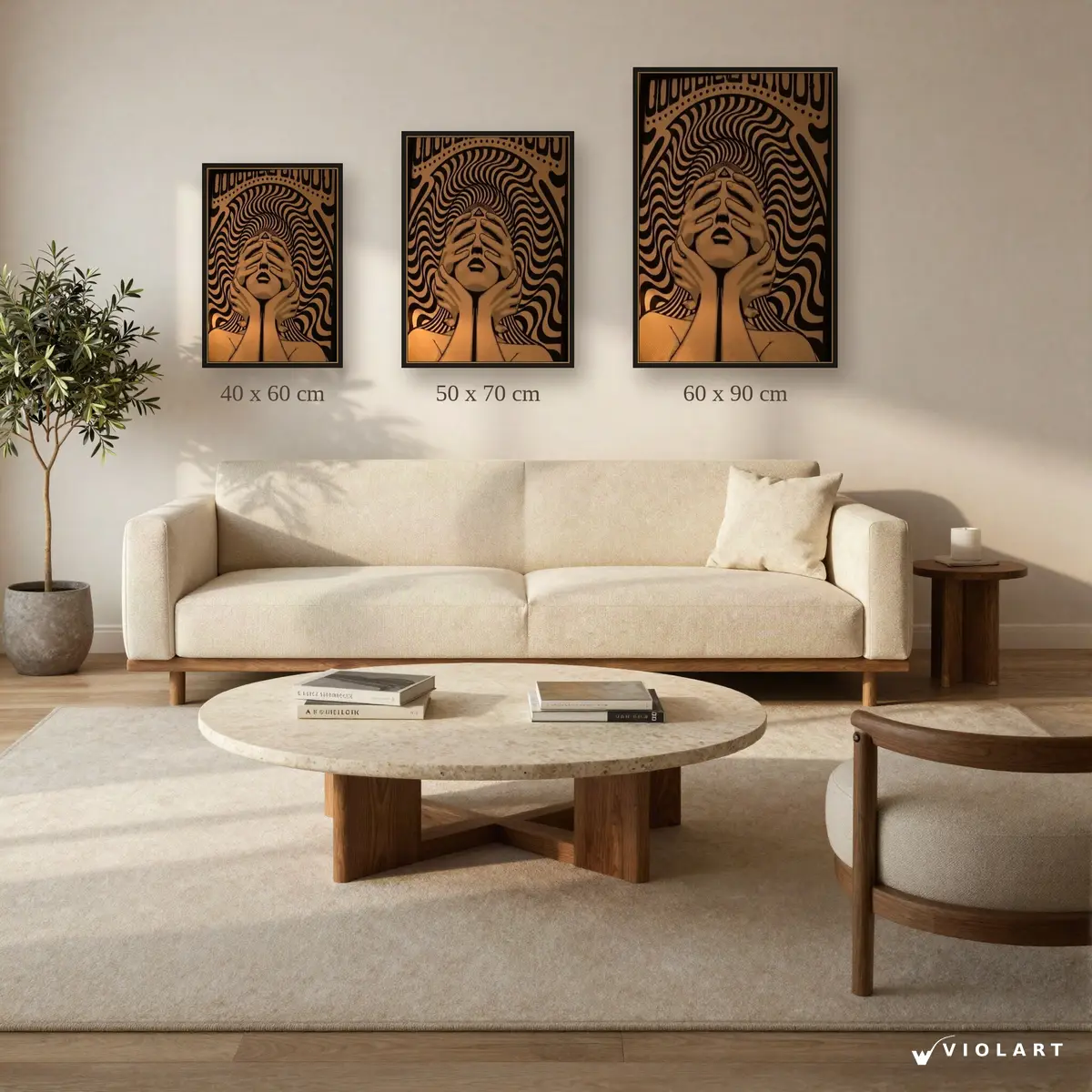 Beyond Sight tablosu 40x60, 50x70 ve 60x90 cm ölçü karşılaştırması