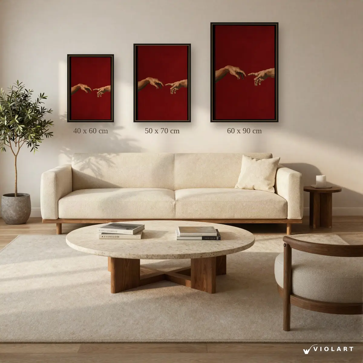 The First Touch tablosu 40x60, 50x70 ve 60x90 cm ölçü karşılaştırması
