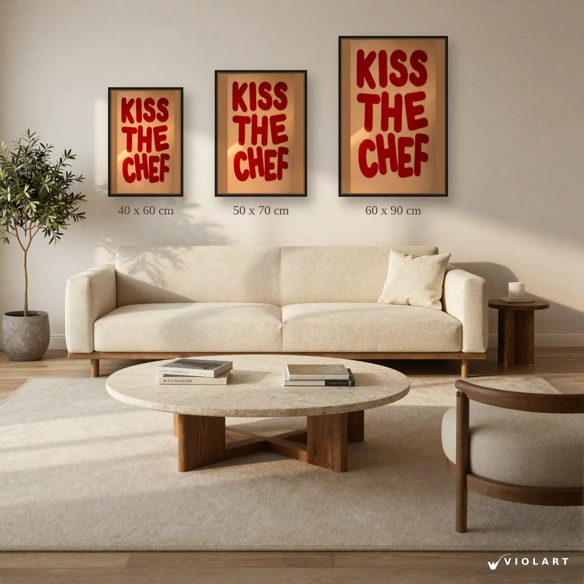 Kiss The Chef tablosu 40x60, 50x70 ve 60x90 cm ölçü karşılaştırması