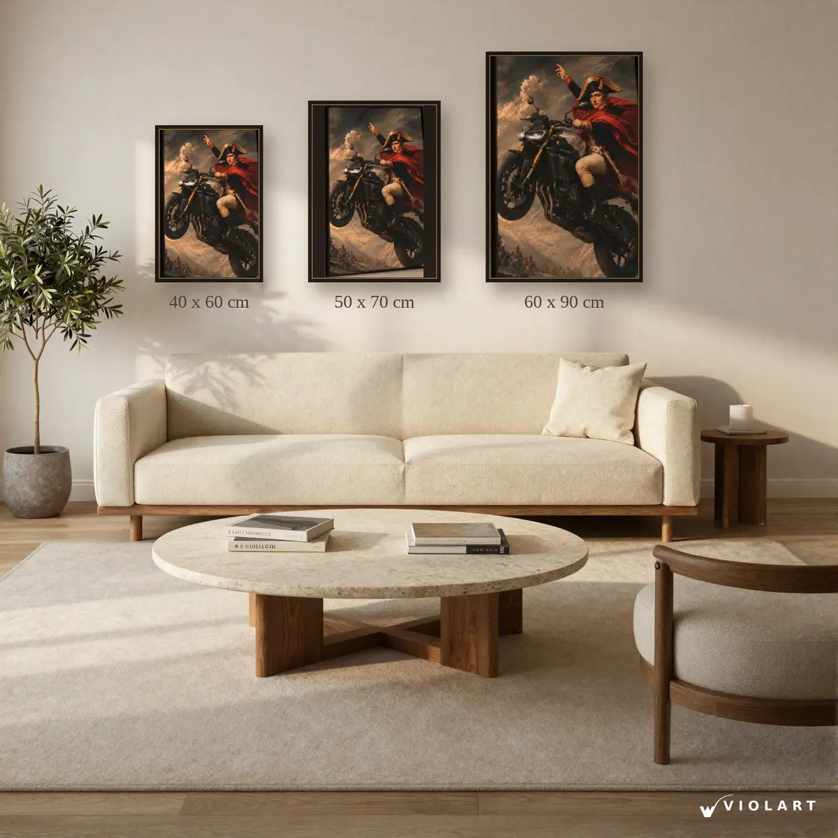 Napoleon's Day Off tablosu 40x60, 50x70 ve 60x90 cm ölçü karşılaştırması