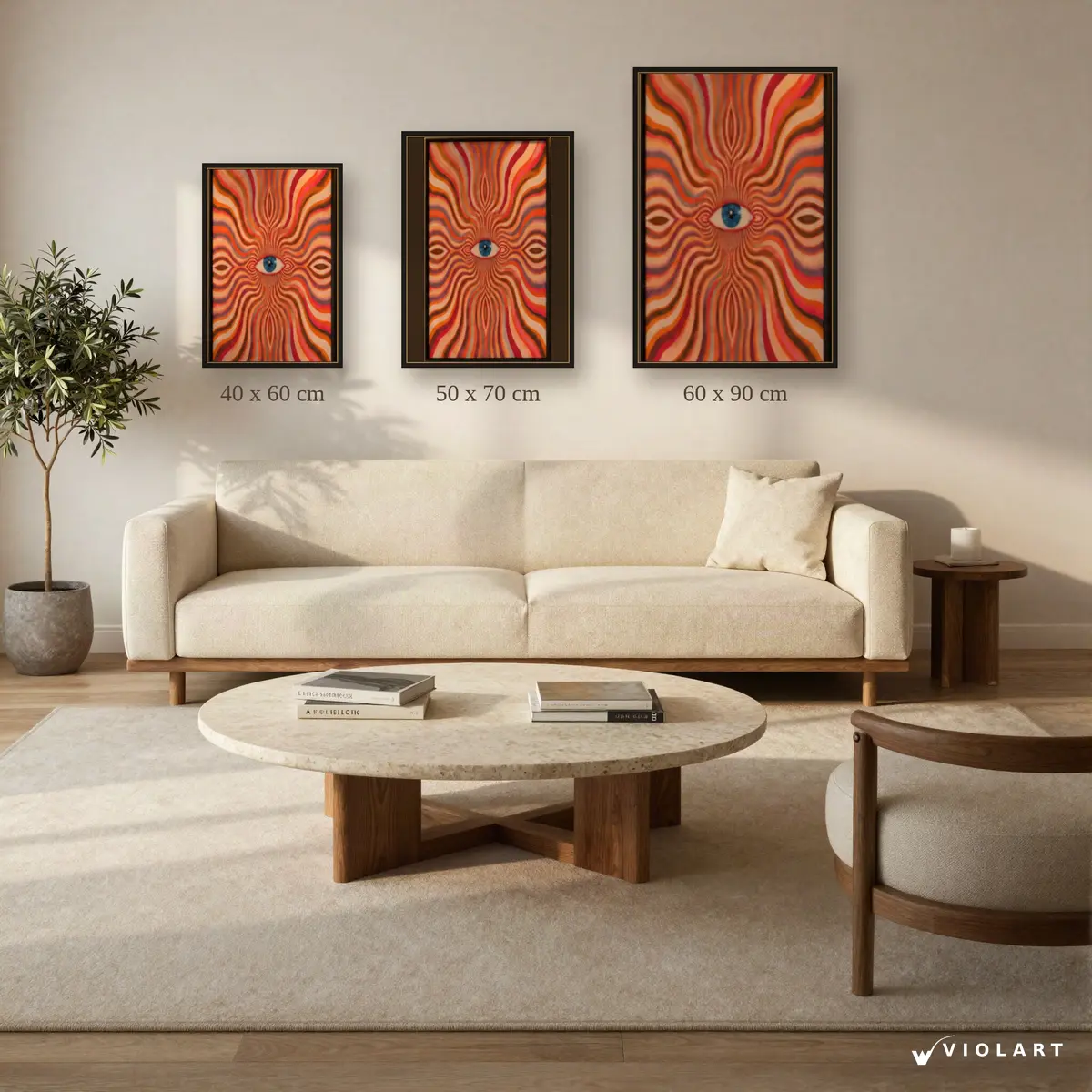 Hypnotica tablosu 40x60, 50x70 ve 60x90 cm ölçü karşılaştırması