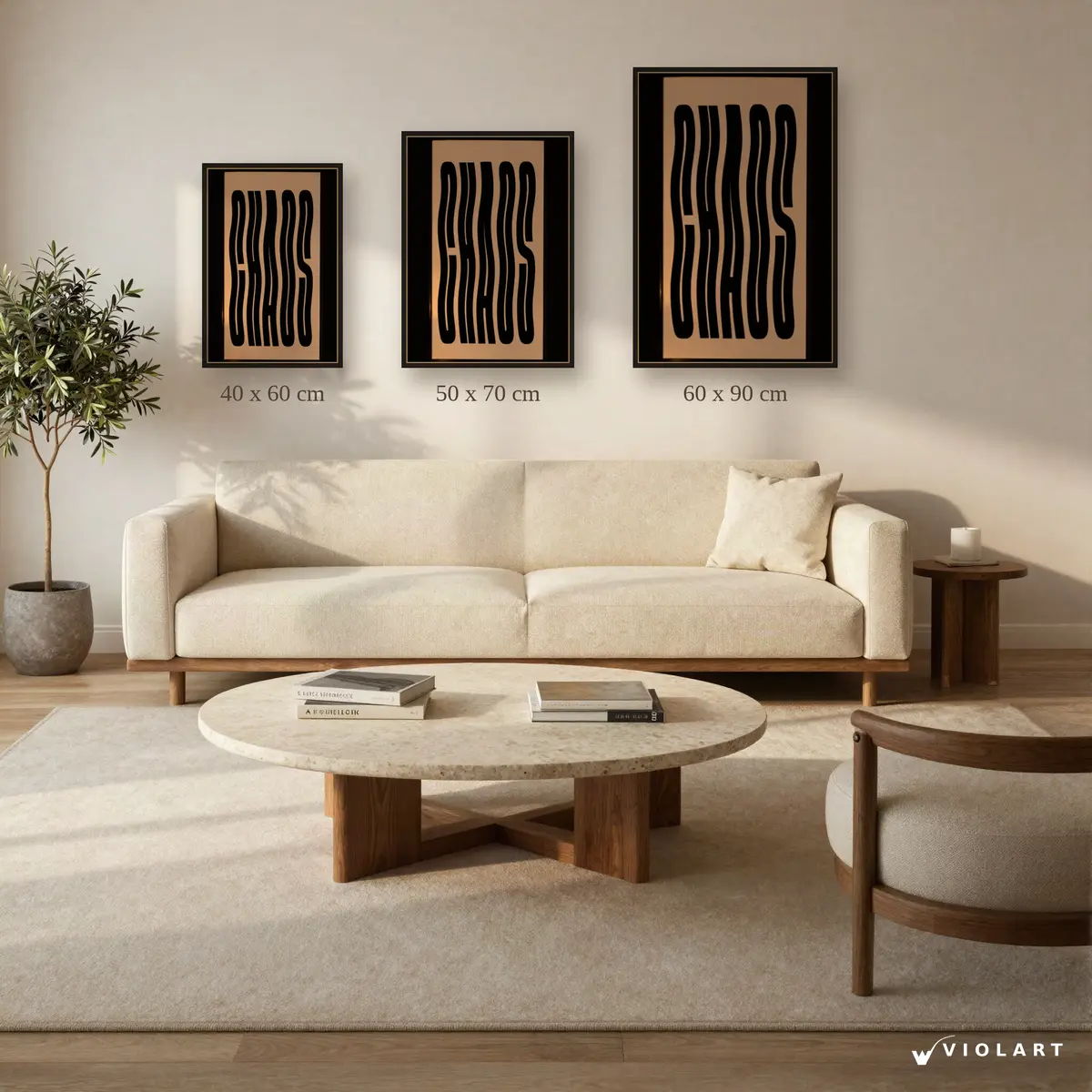 Chaos tablosu 40x60, 50x70 ve 60x90 cm ölçü karşılaştırması