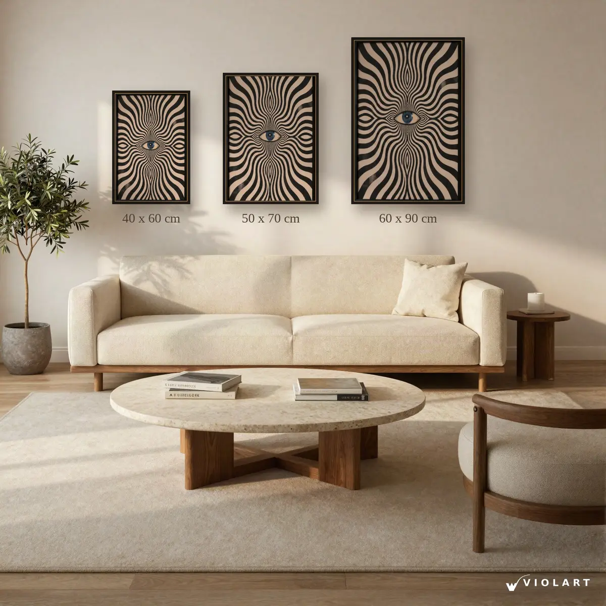 Hypnotica II tablosu 40x60, 50x70 ve 60x90 cm ölçü karşılaştırması