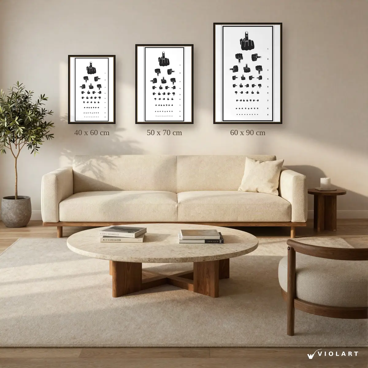 Sessiz İsyan tablosu 40x60, 50x70 ve 60x90 cm ölçü karşılaştırması