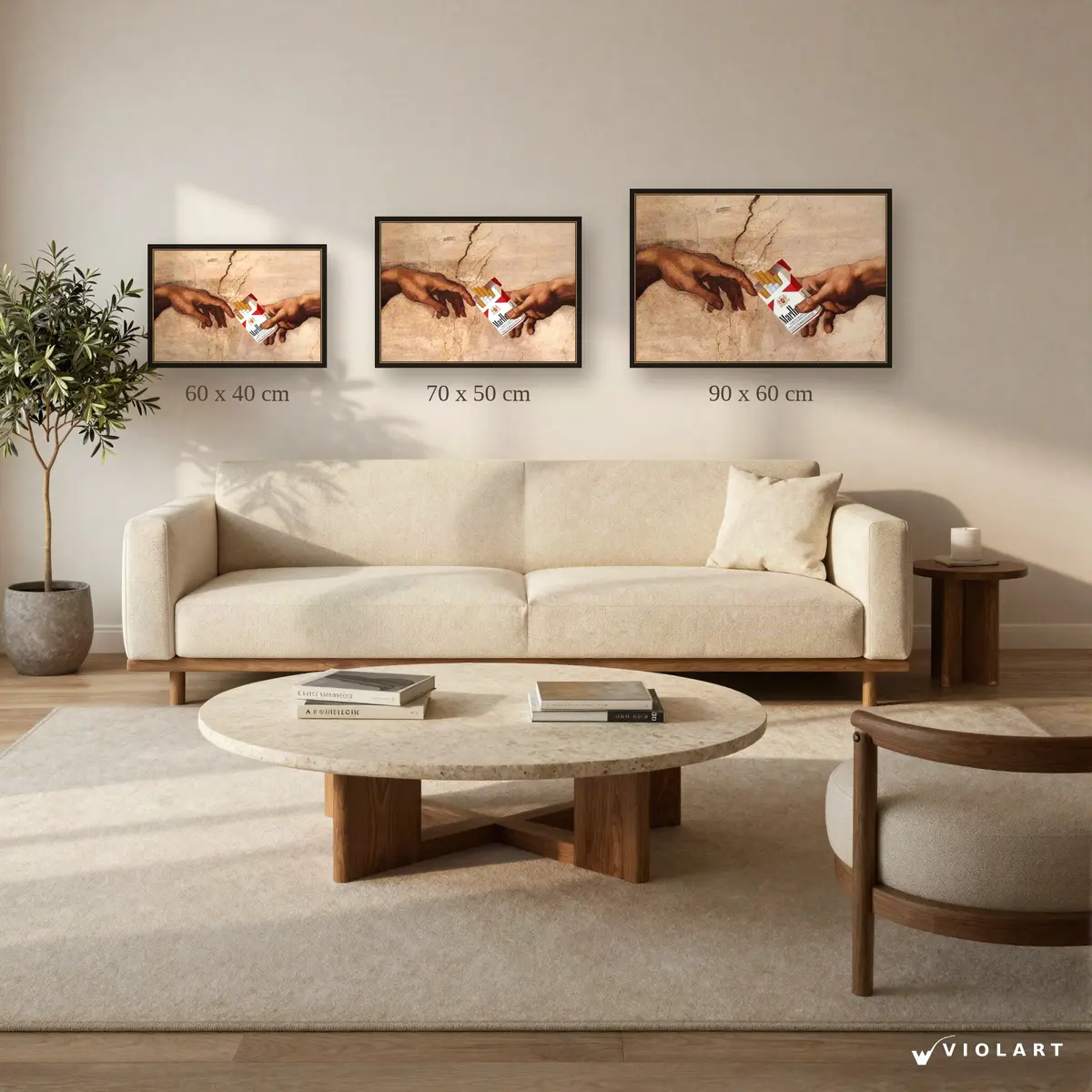 Yaratılışın Zaafı tablosu 40x60, 50x70 ve 60x90 cm ölçü karşılaştırması