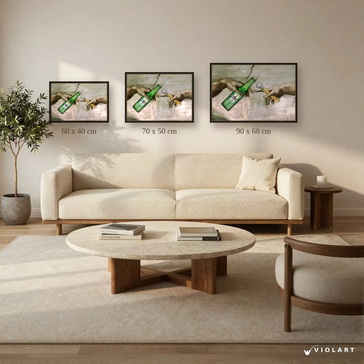 Yaratılışın Keyfi tablosu 40x60, 50x70 ve 60x90 cm ölçü karşılaştırması