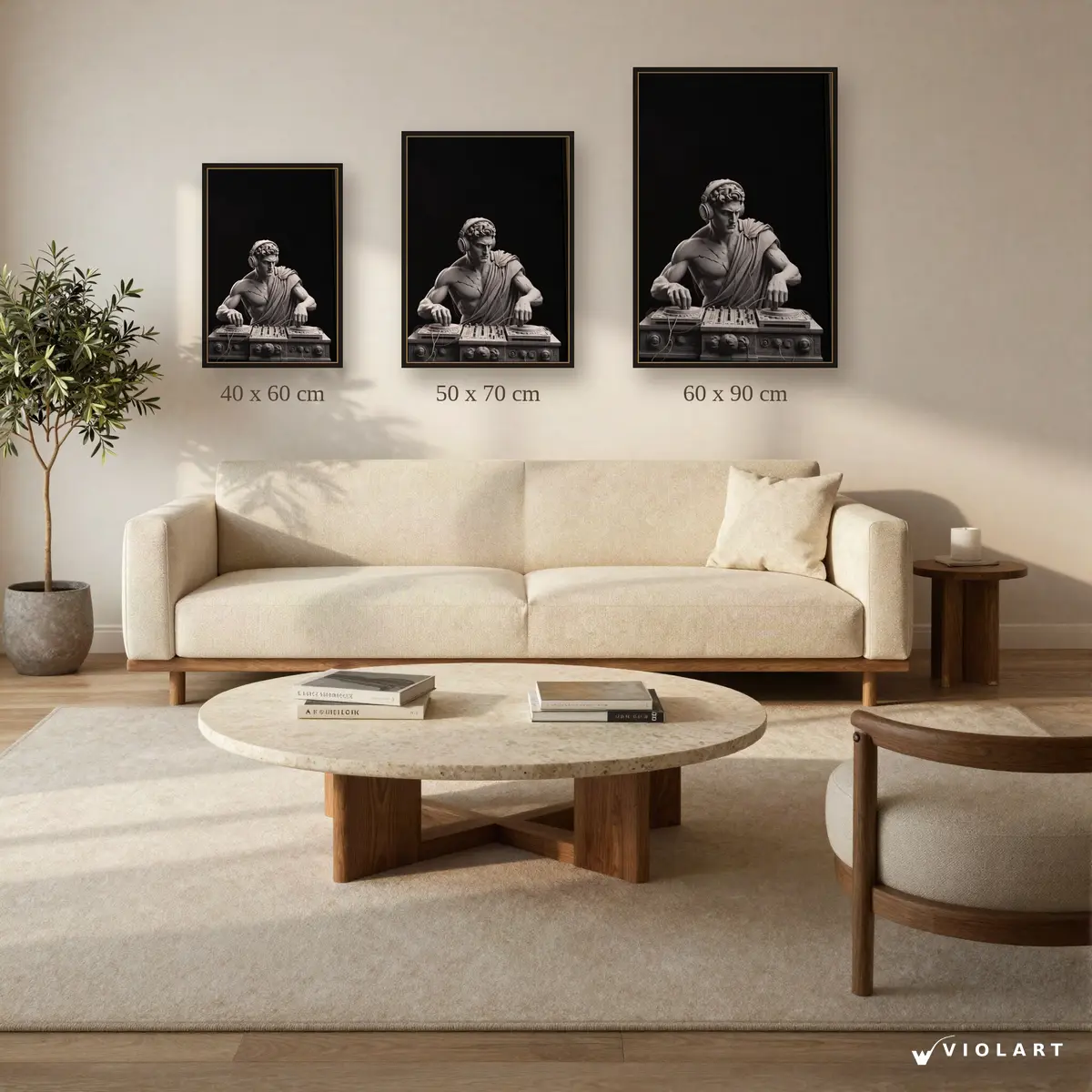Antik Ritmin Gücü tablosu 40x60, 50x70 ve 60x90 cm ölçü karşılaştırması