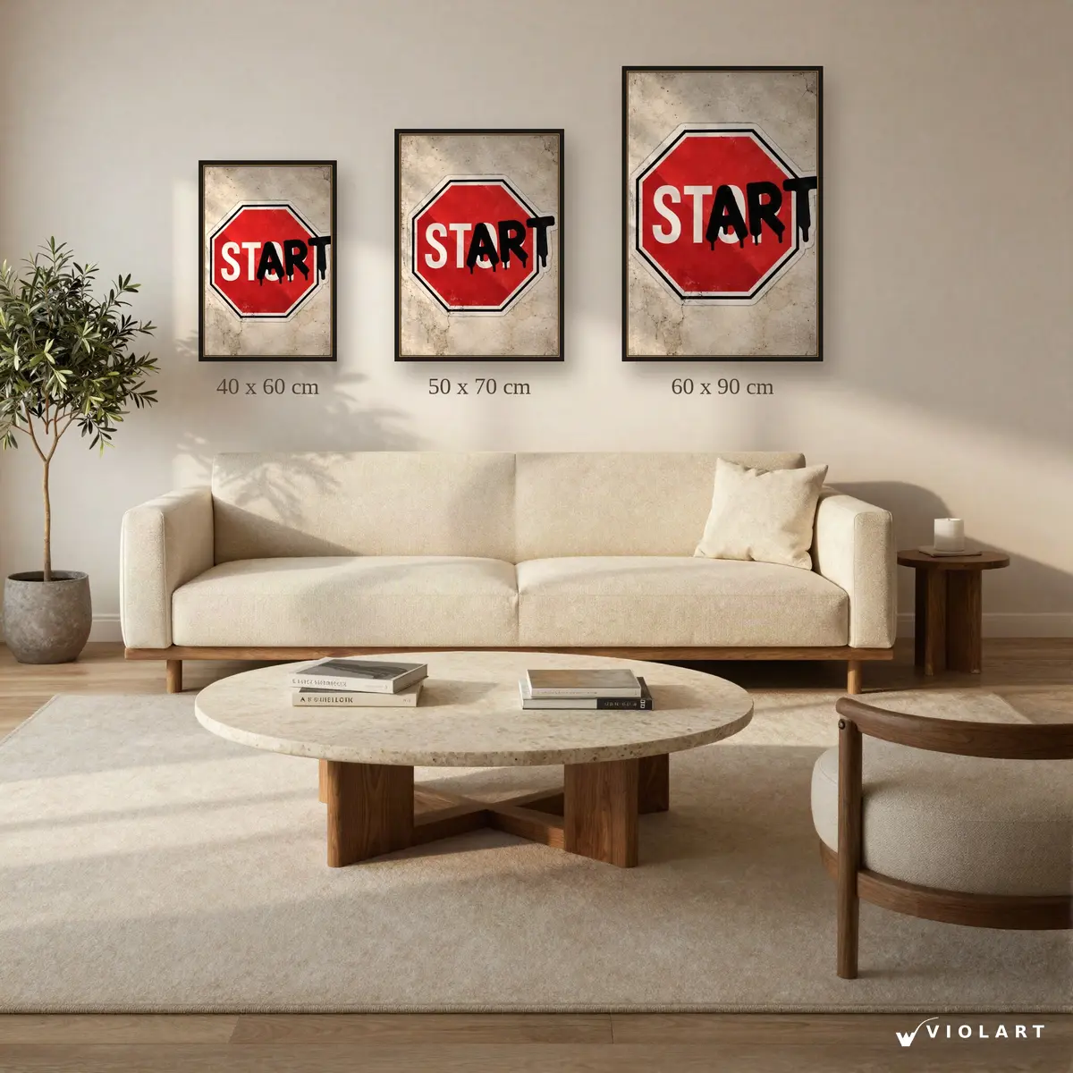 Durma, Başla tablosu 40x60, 50x70 ve 60x90 cm ölçü karşılaştırması