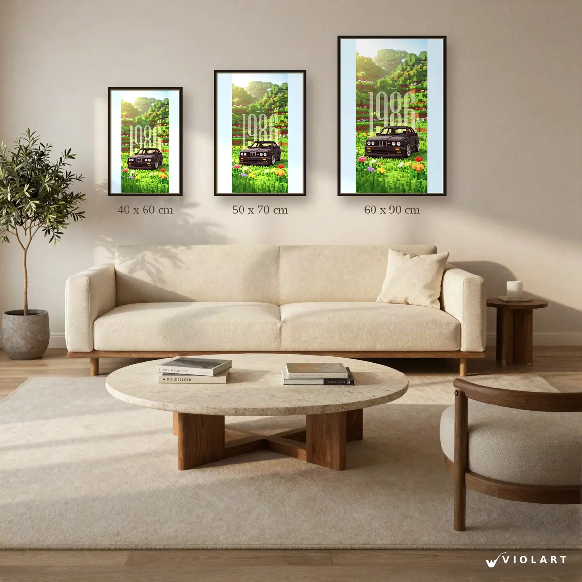 Voxel Efsanesi tablosu 40x60, 50x70 ve 60x90 cm ölçü karşılaştırması