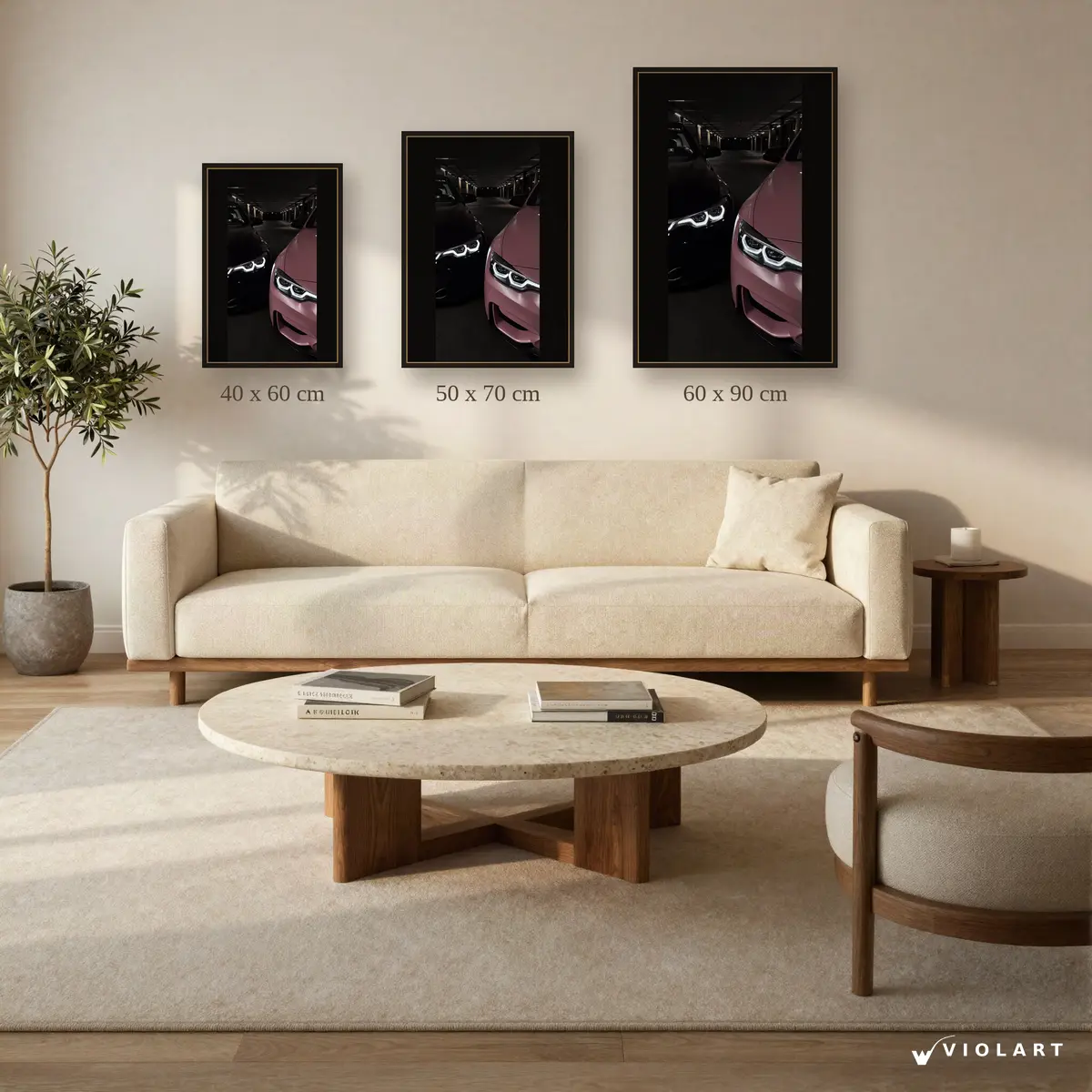 Gece Yarışı tablosu 40x60, 50x70 ve 60x90 cm ölçü karşılaştırması