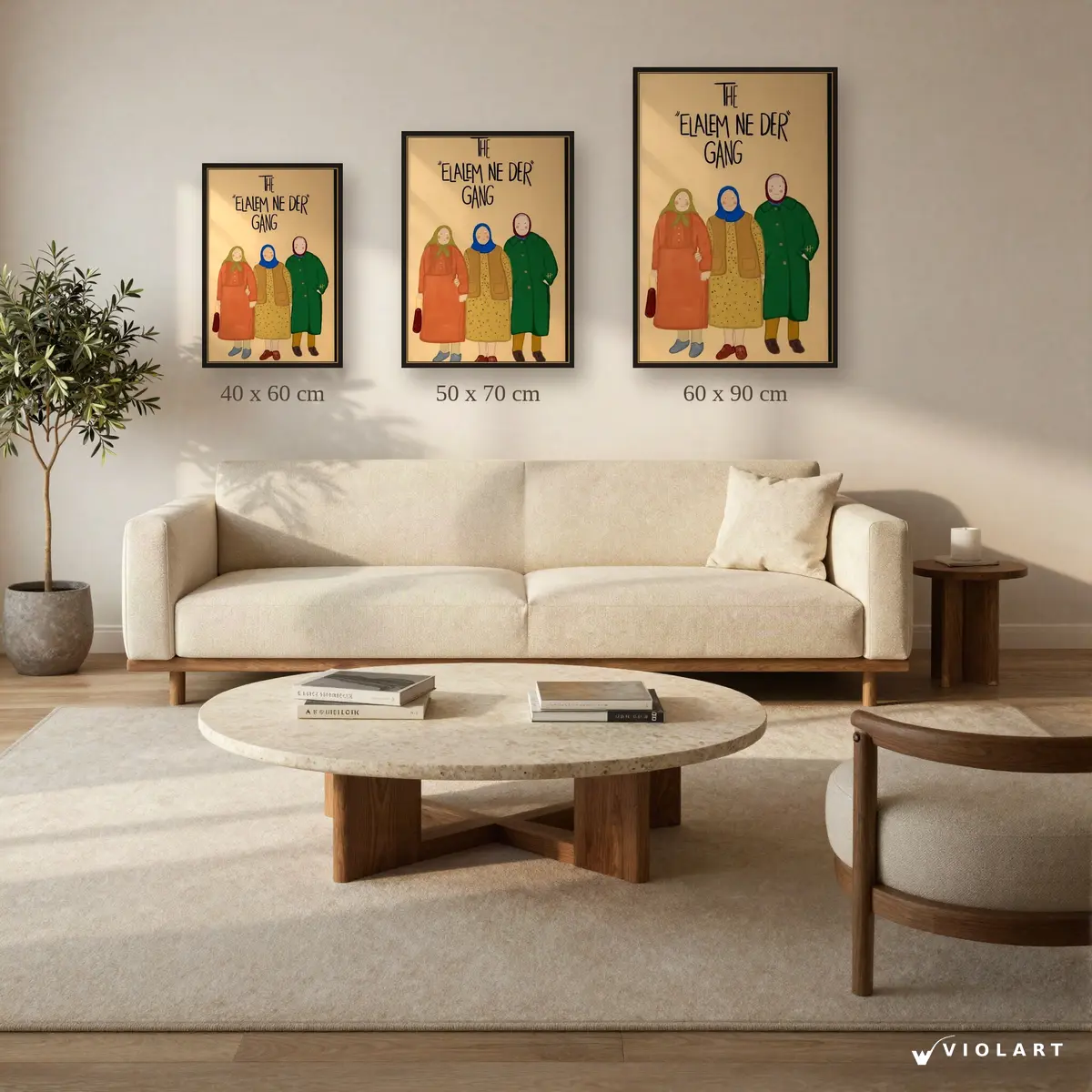 The Elalem Ne Der Gang tablosu 40x60, 50x70 ve 60x90 cm ölçü karşılaştırması