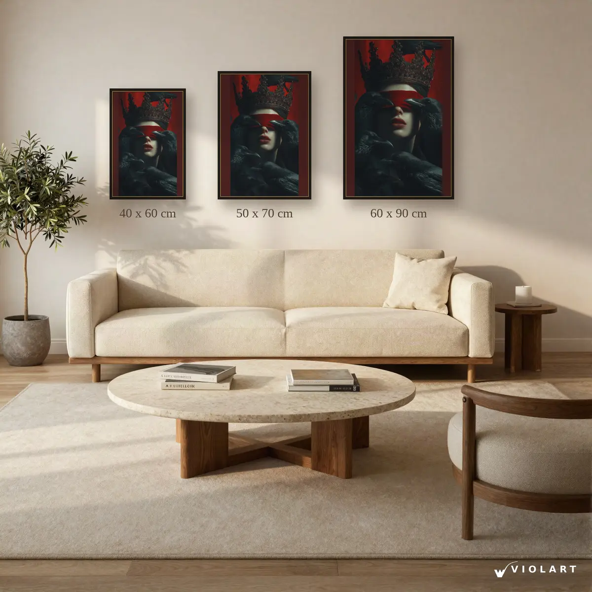 Kuzgunların Kraliçesi tablosu 40x60, 50x70 ve 60x90 cm ölçü karşılaştırması