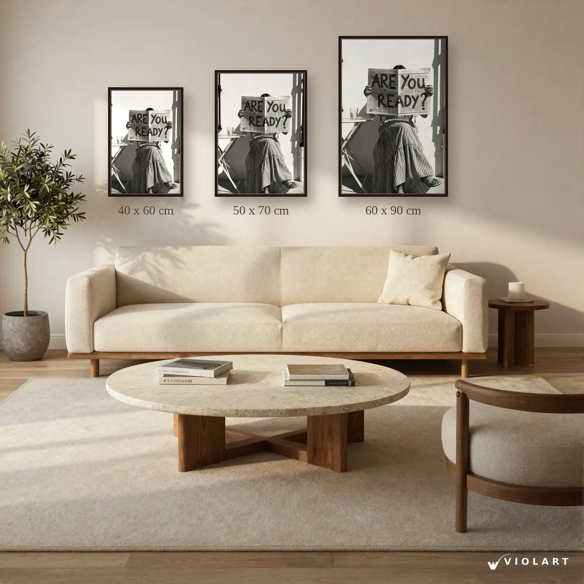 Hazır mısın? tablosu 40x60, 50x70 ve 60x90 cm ölçü karşılaştırması