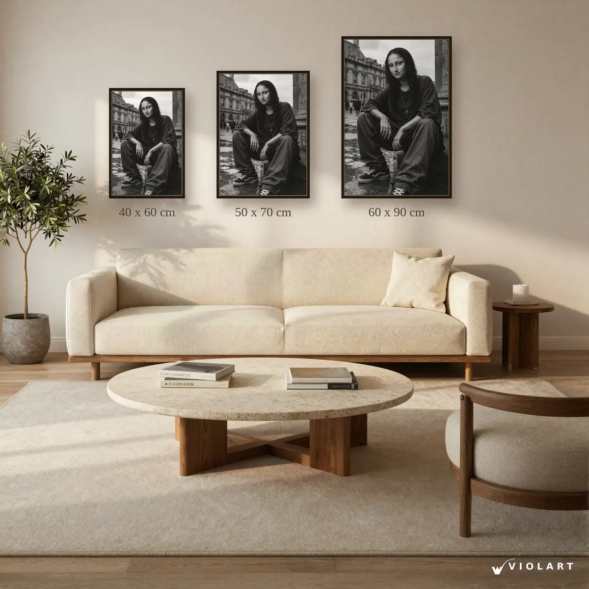 Sokakların Mona Lisa'sı tablosu 40x60, 50x70 ve 60x90 cm ölçü karşılaştırması