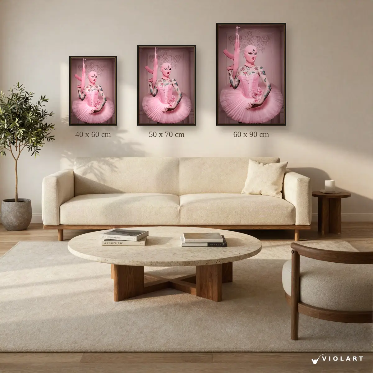 Pembe İsyan tablosu 40x60, 50x70 ve 60x90 cm ölçü karşılaştırması