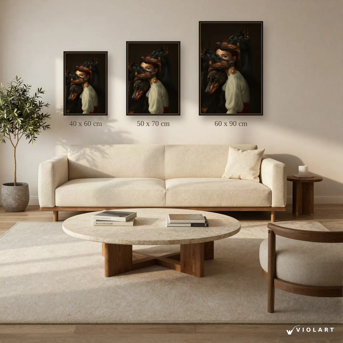 Sadakatin Gölgesinde tablosu 40x60, 50x70 ve 60x90 cm ölçü karşılaştırması