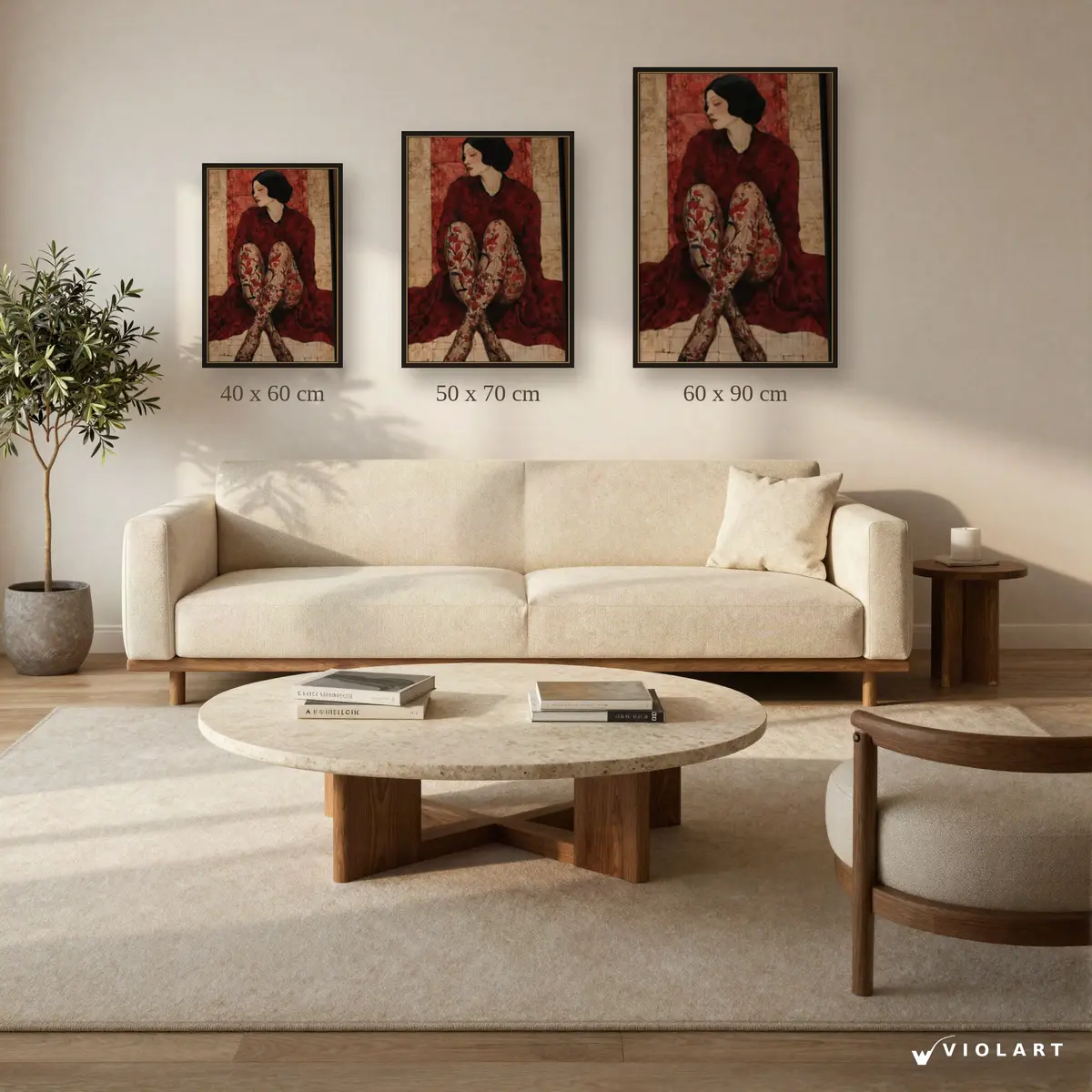 Kızıl Sessizlik tablosu 40x60, 50x70 ve 60x90 cm ölçü karşılaştırması