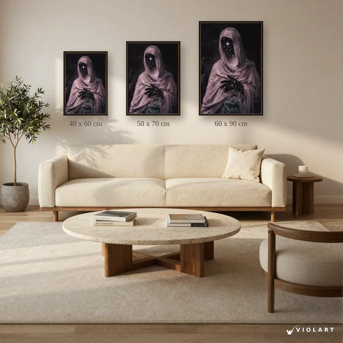 Stardust tablosu 40x60, 50x70 ve 60x90 cm ölçü karşılaştırması