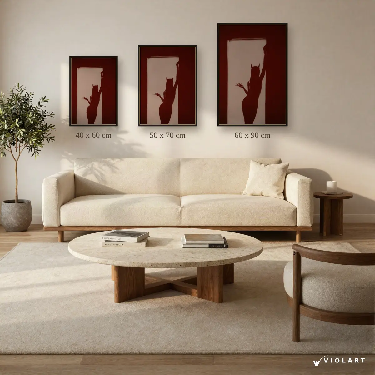 Kızıl Gölge tablosu 40x60, 50x70 ve 60x90 cm ölçü karşılaştırması