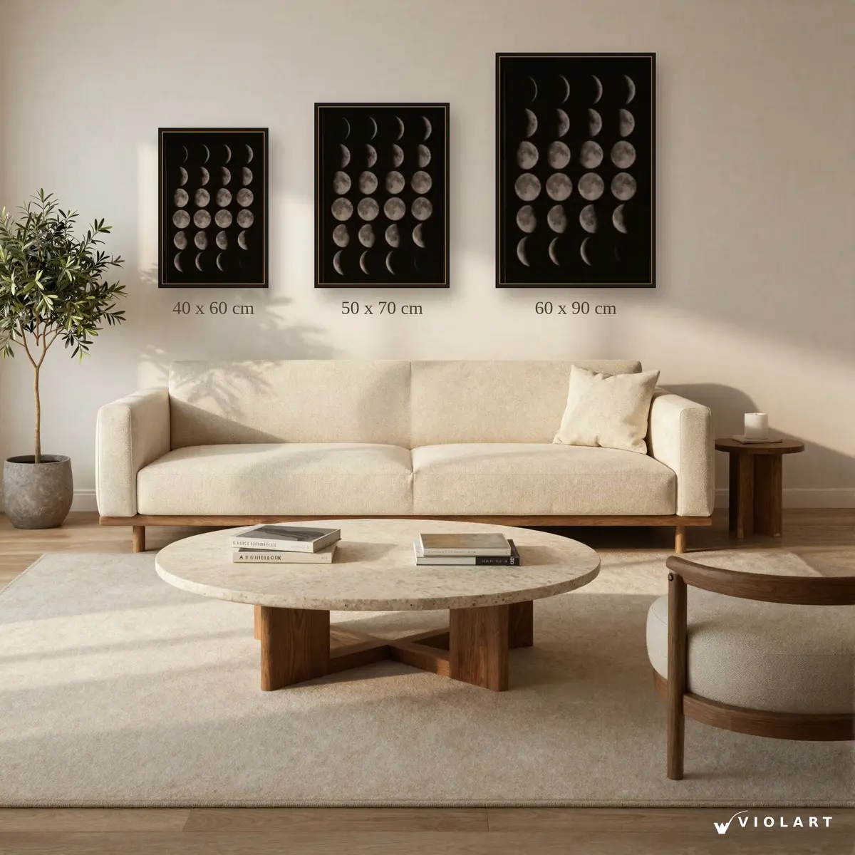 Moon Cycle tablosu 40x60, 50x70 ve 60x90 cm ölçü karşılaştırması