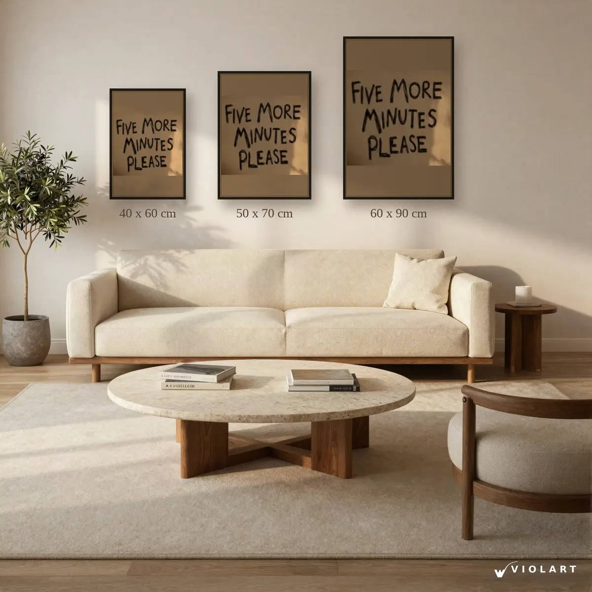 Five More Minutes Please tablosu 40x60, 50x70 ve 60x90 cm ölçü karşılaştırması