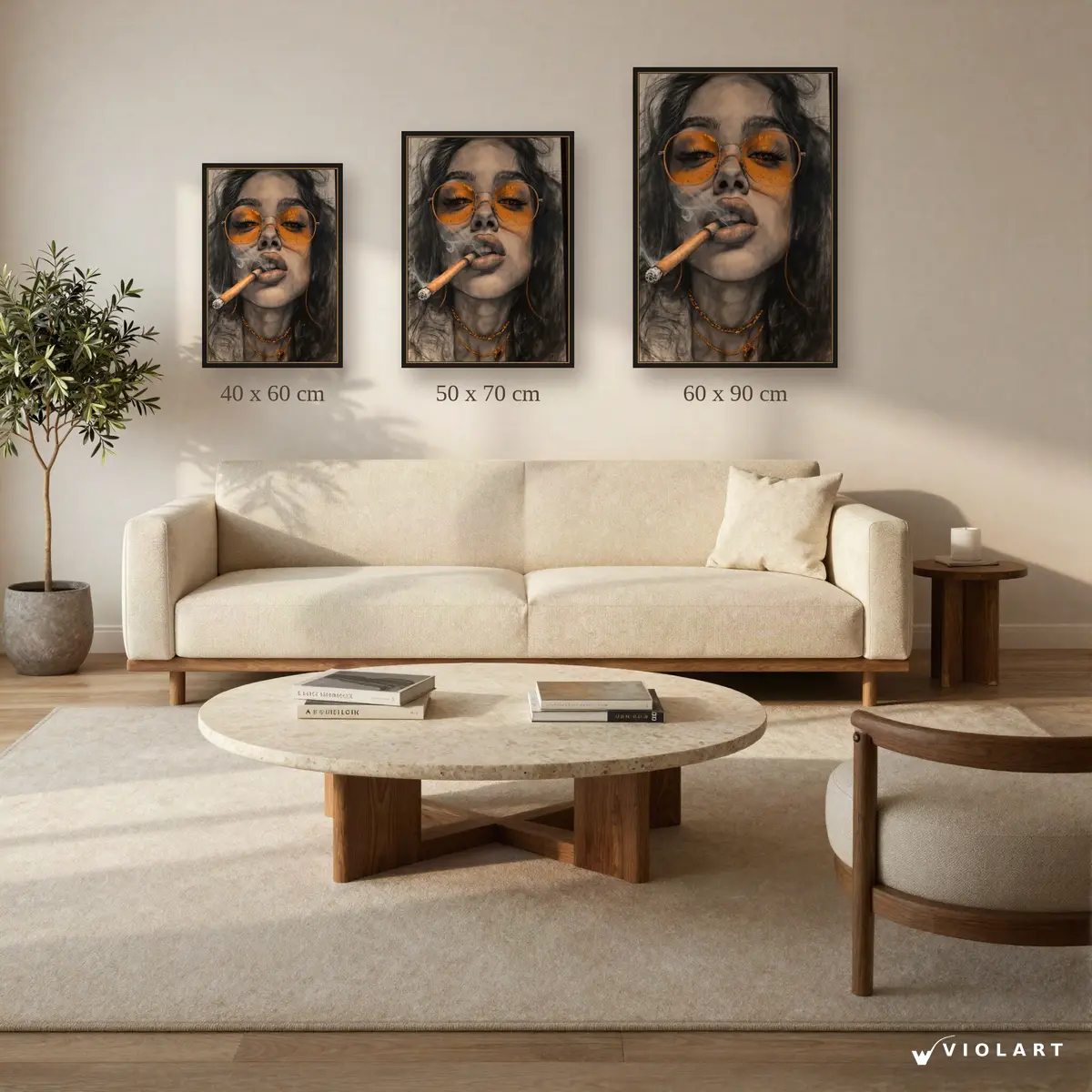 Amber tablosu 40x60, 50x70 ve 60x90 cm ölçü karşılaştırması