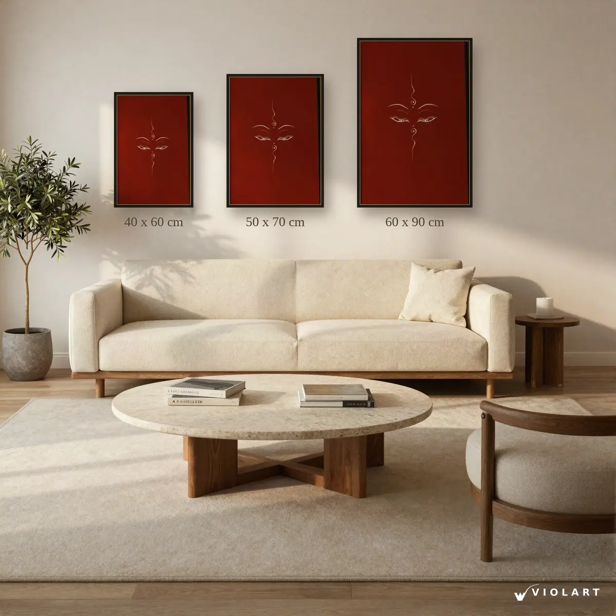 Gizemli Bakış tablosu 40x60, 50x70 ve 60x90 cm ölçü karşılaştırması