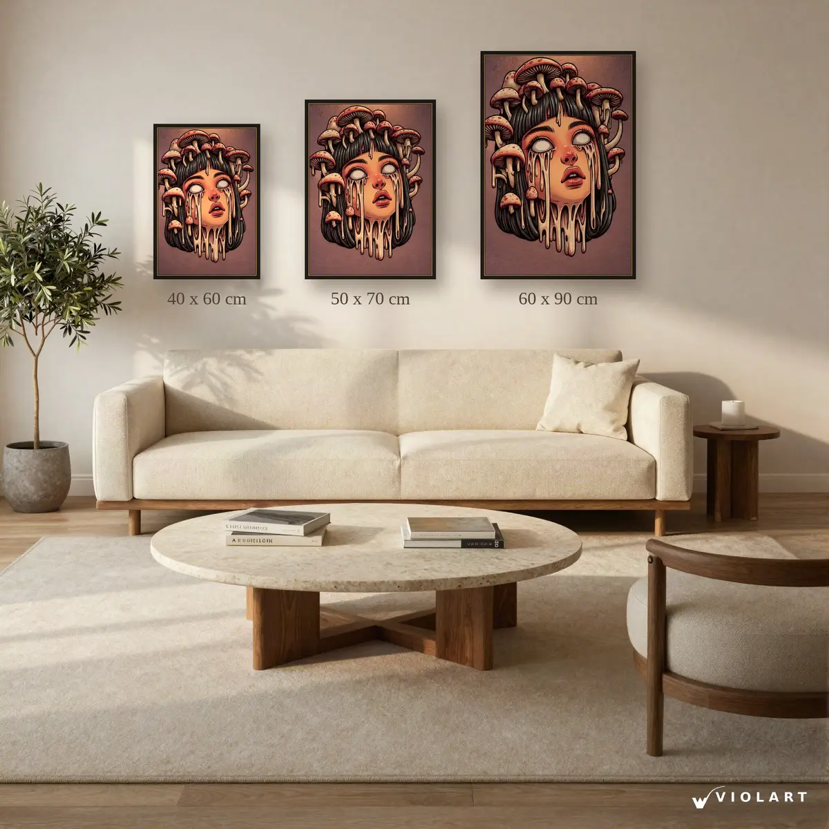 Mantarların Laneti tablosu 40x60, 50x70 ve 60x90 cm ölçü karşılaştırması