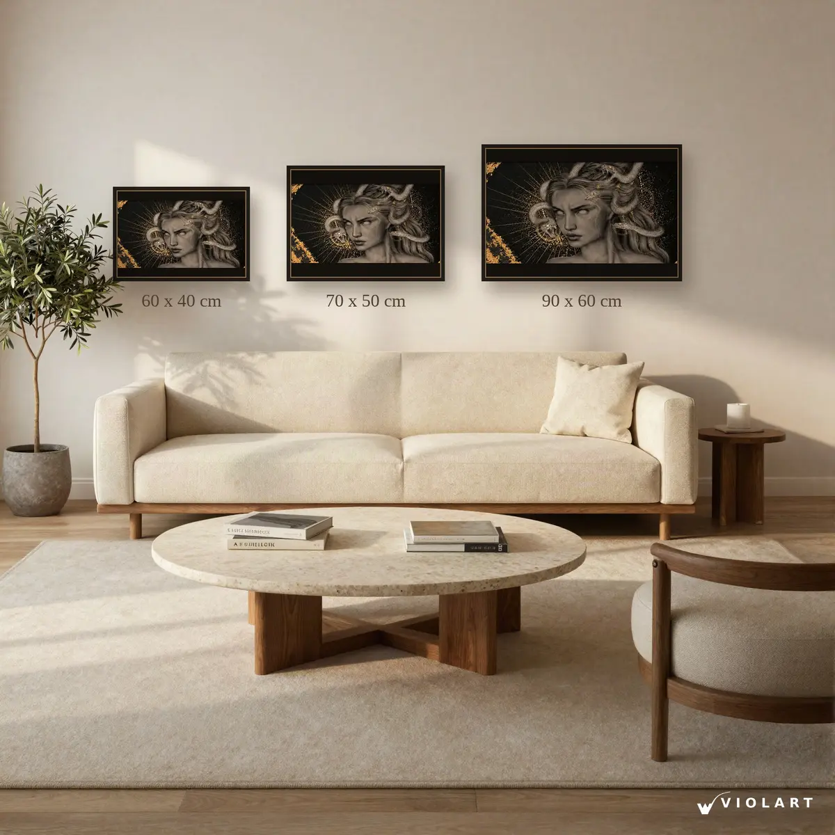 Medusa tablosu 40x60, 50x70 ve 60x90 cm ölçü karşılaştırması
