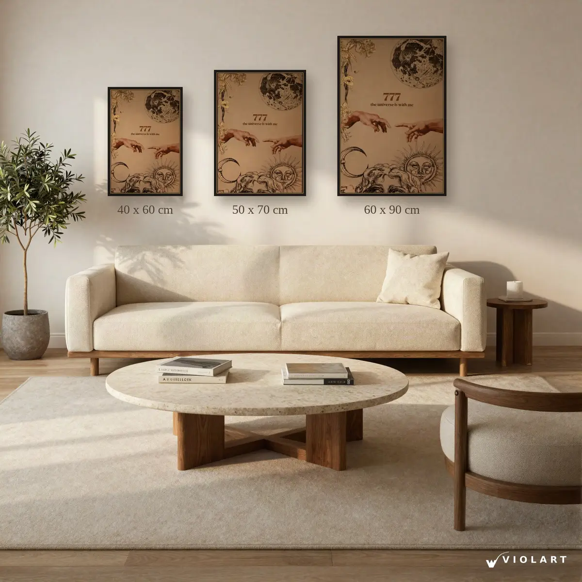 777 - Evrenin Sırrı tablosu 40x60, 50x70 ve 60x90 cm ölçü karşılaştırması
