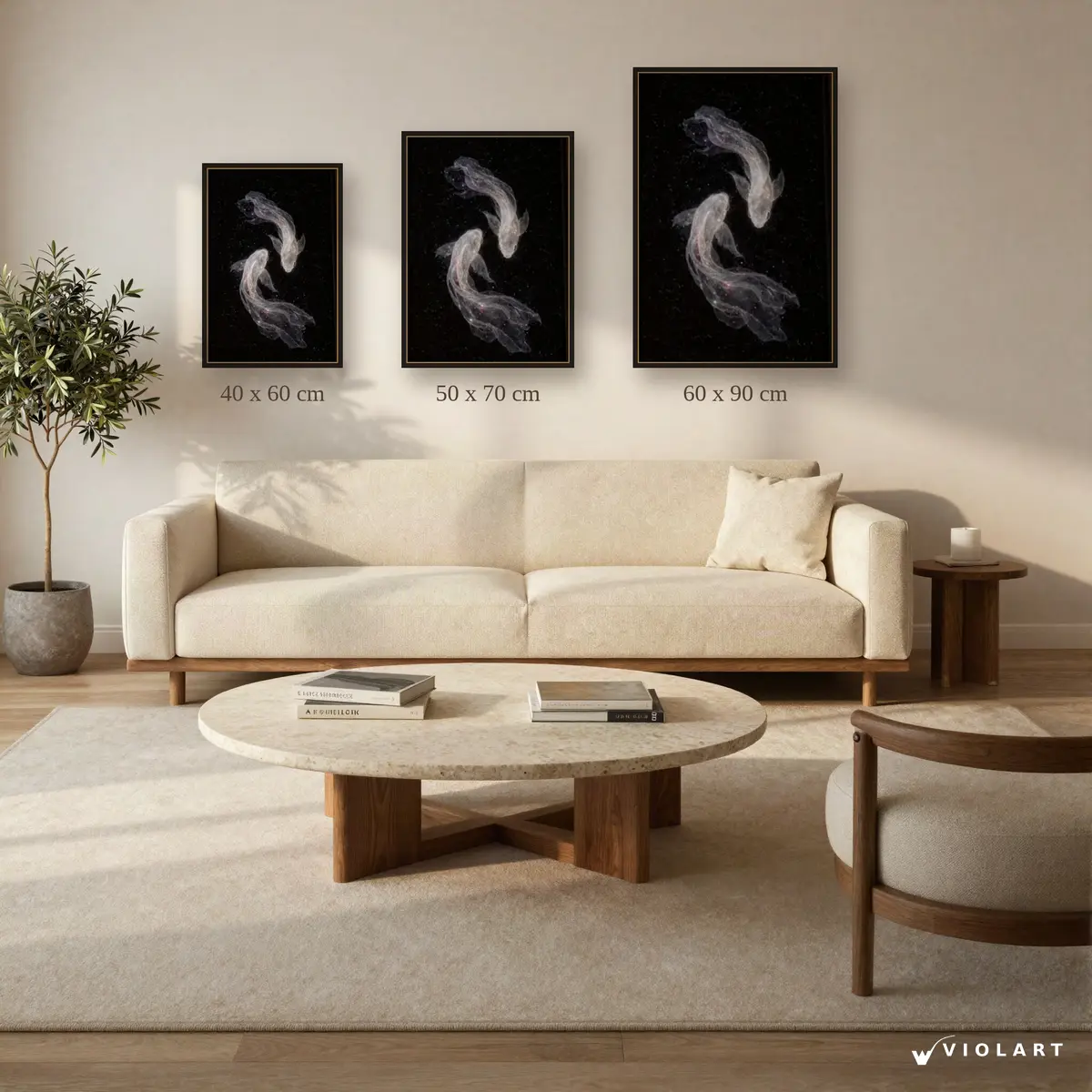 Kozmik Dans tablosu 40x60, 50x70 ve 60x90 cm ölçü karşılaştırması