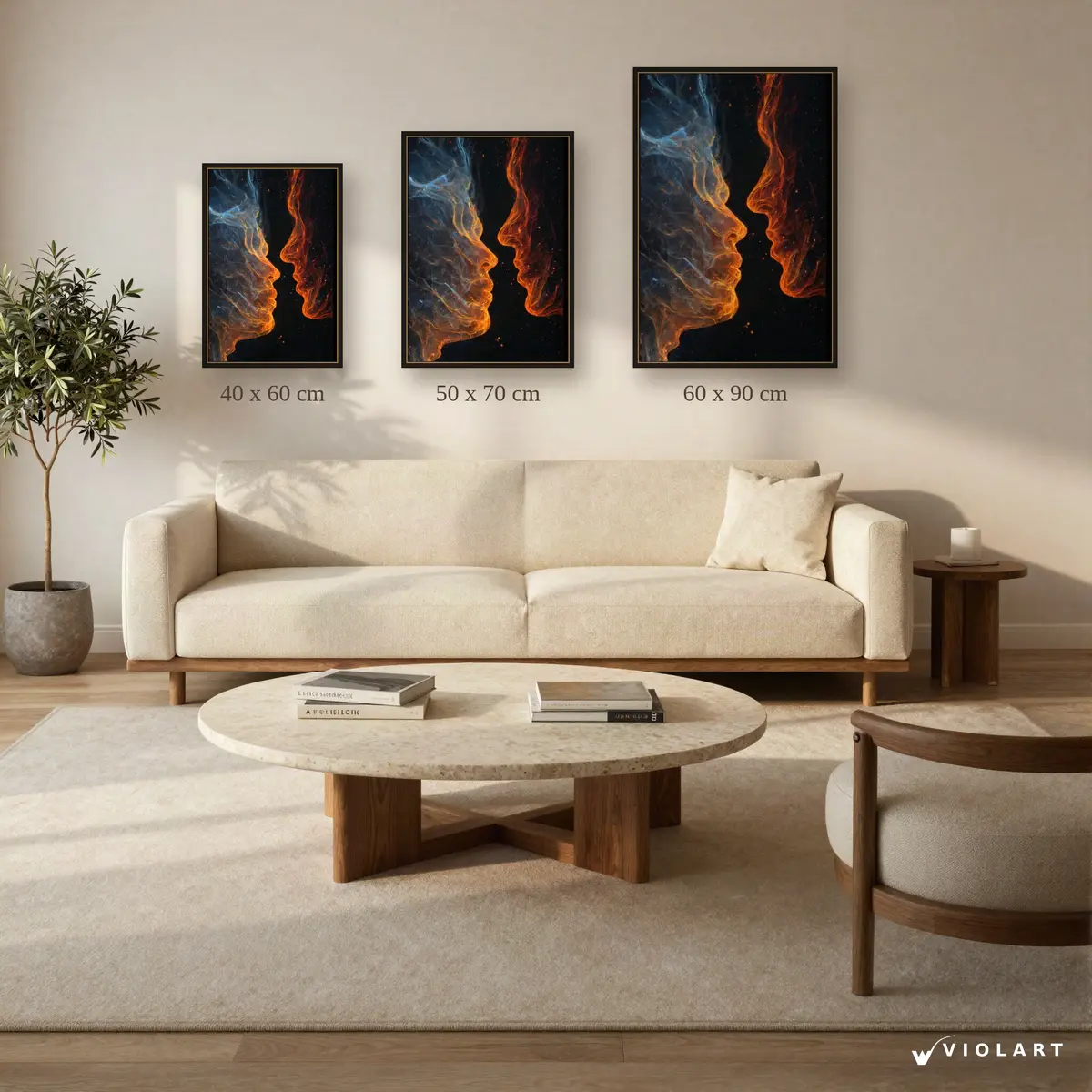 İki Uç Arasında tablosu 40x60, 50x70 ve 60x90 cm ölçü karşılaştırması
