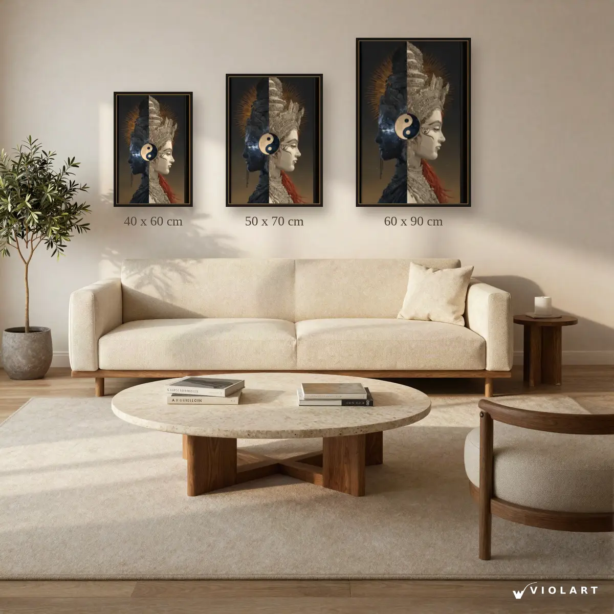 İkiliğin Ötesinde tablosu 40x60, 50x70 ve 60x90 cm ölçü karşılaştırması