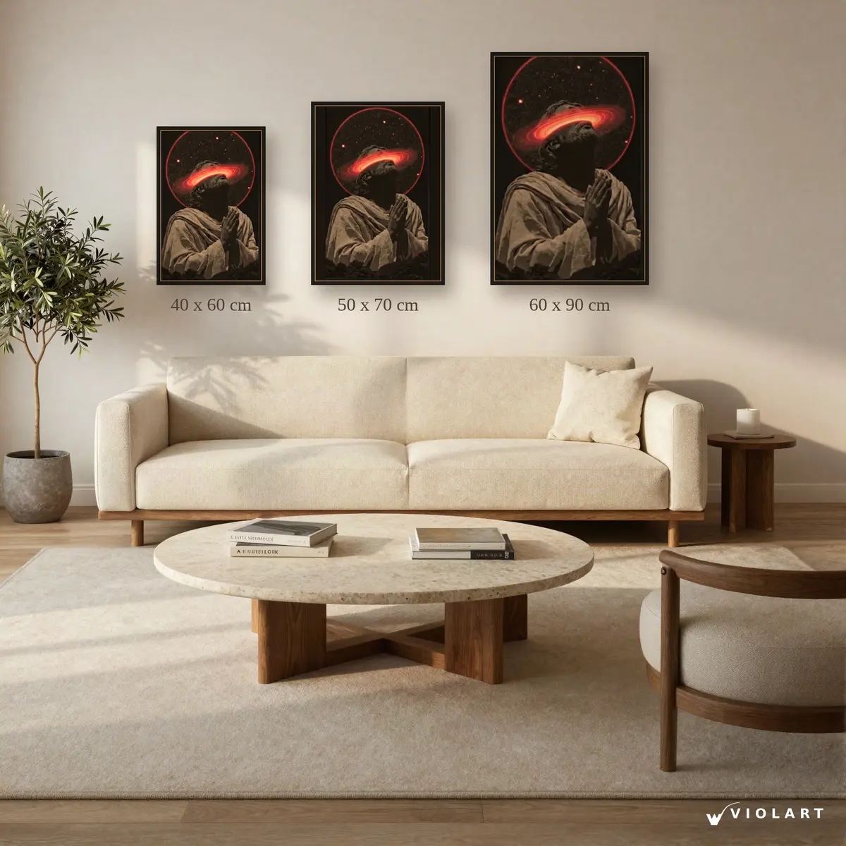 Kozmik Dua tablosu 40x60, 50x70 ve 60x90 cm ölçü karşılaştırması