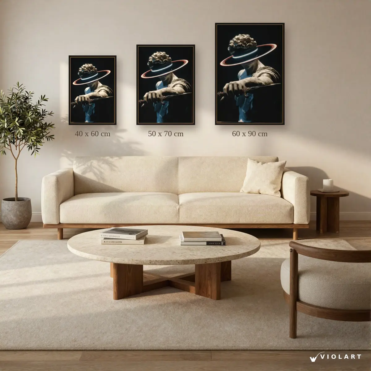 Kozmik Hüküm tablosu 40x60, 50x70 ve 60x90 cm ölçü karşılaştırması