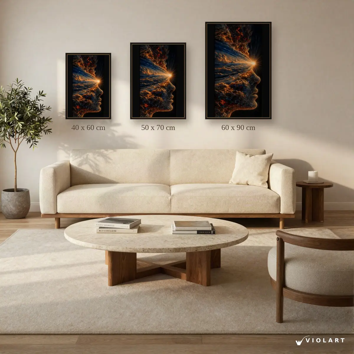 Evrenin Hafızası tablosu 40x60, 50x70 ve 60x90 cm ölçü karşılaştırması